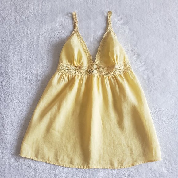 ACROBAT Crochet Empire V Neck Sleeveless Tunic Yellow Top SZ S - Picture 4 of 14